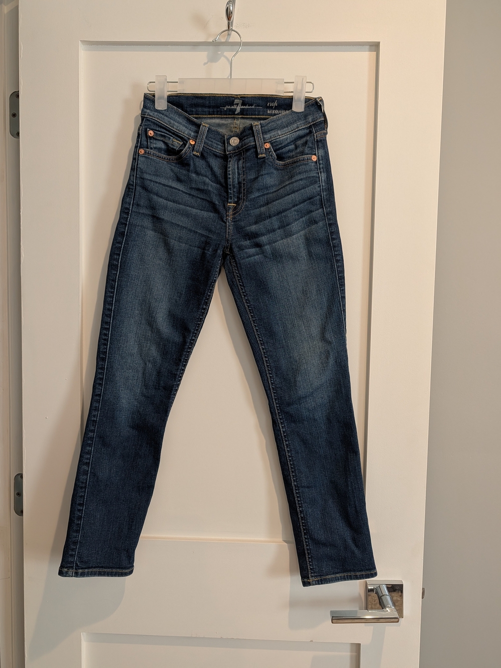 7 For All Mankind Roxanne Crop Skinny Jeans 24 Waist Dark Wash Stretch Denim